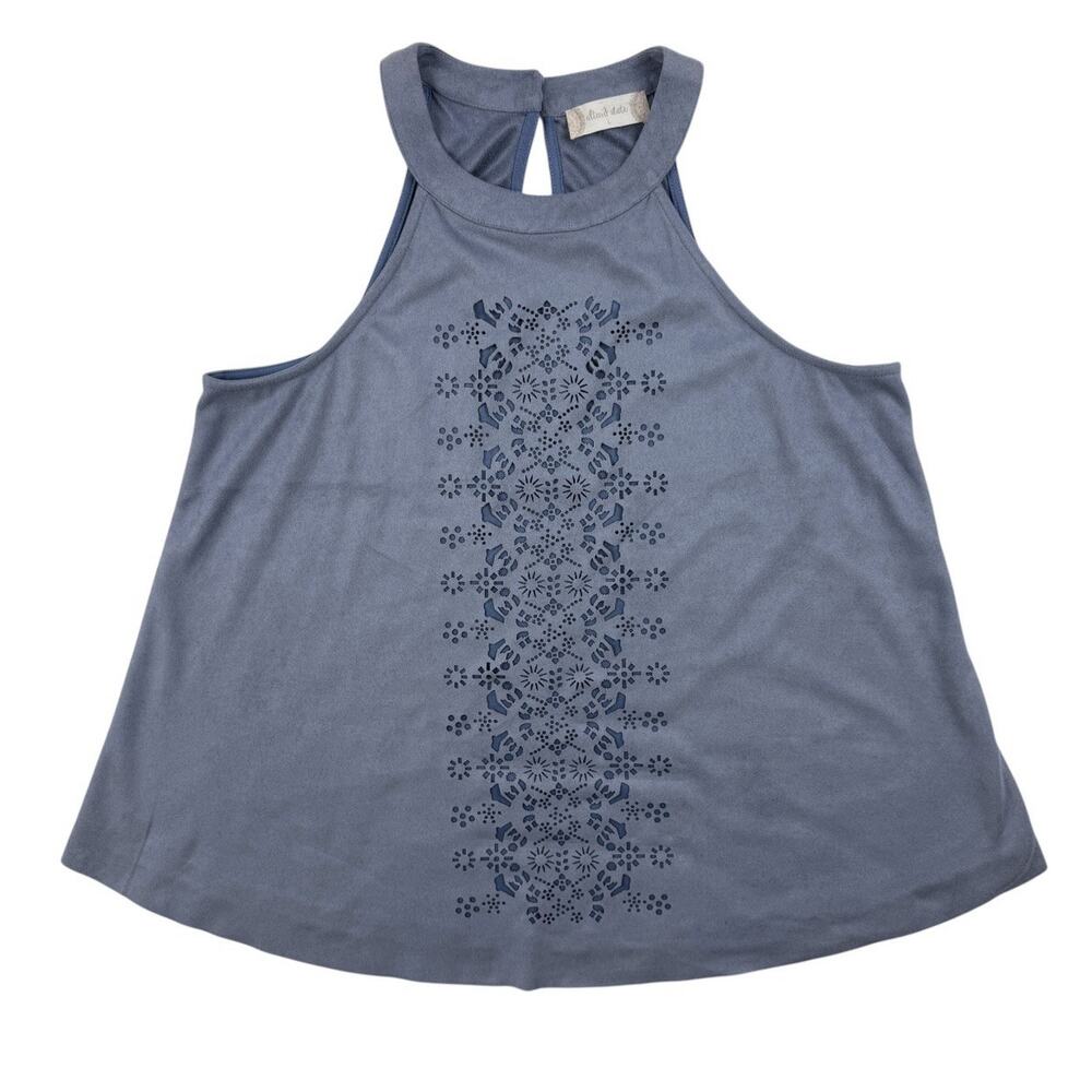 Altar'd State Halter Tank Festival Boho Womens Blue Faux Suede Eyelet Cut Large - Picture 2 of 12
